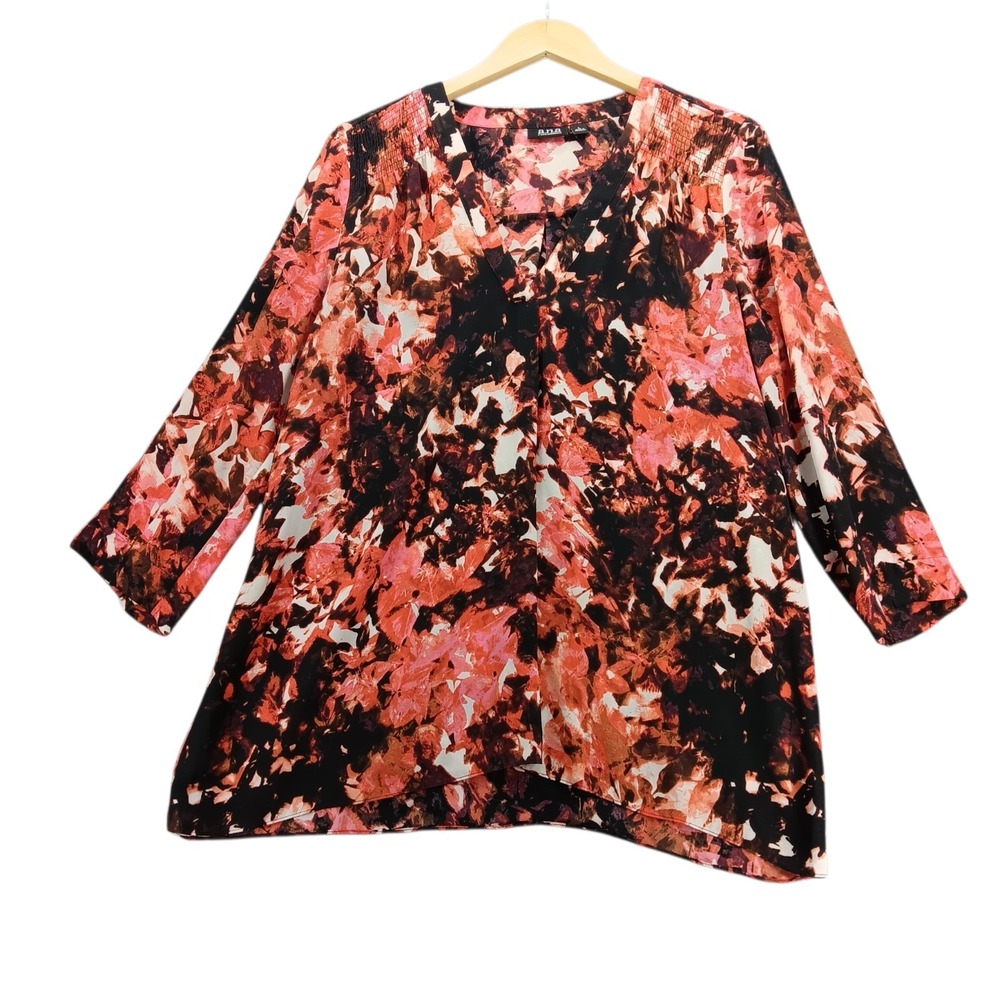 ANA A New Approach Womens Large Floral Blouse V Neck 3/4 Sleeve Top L coral - Picture 2 of 7